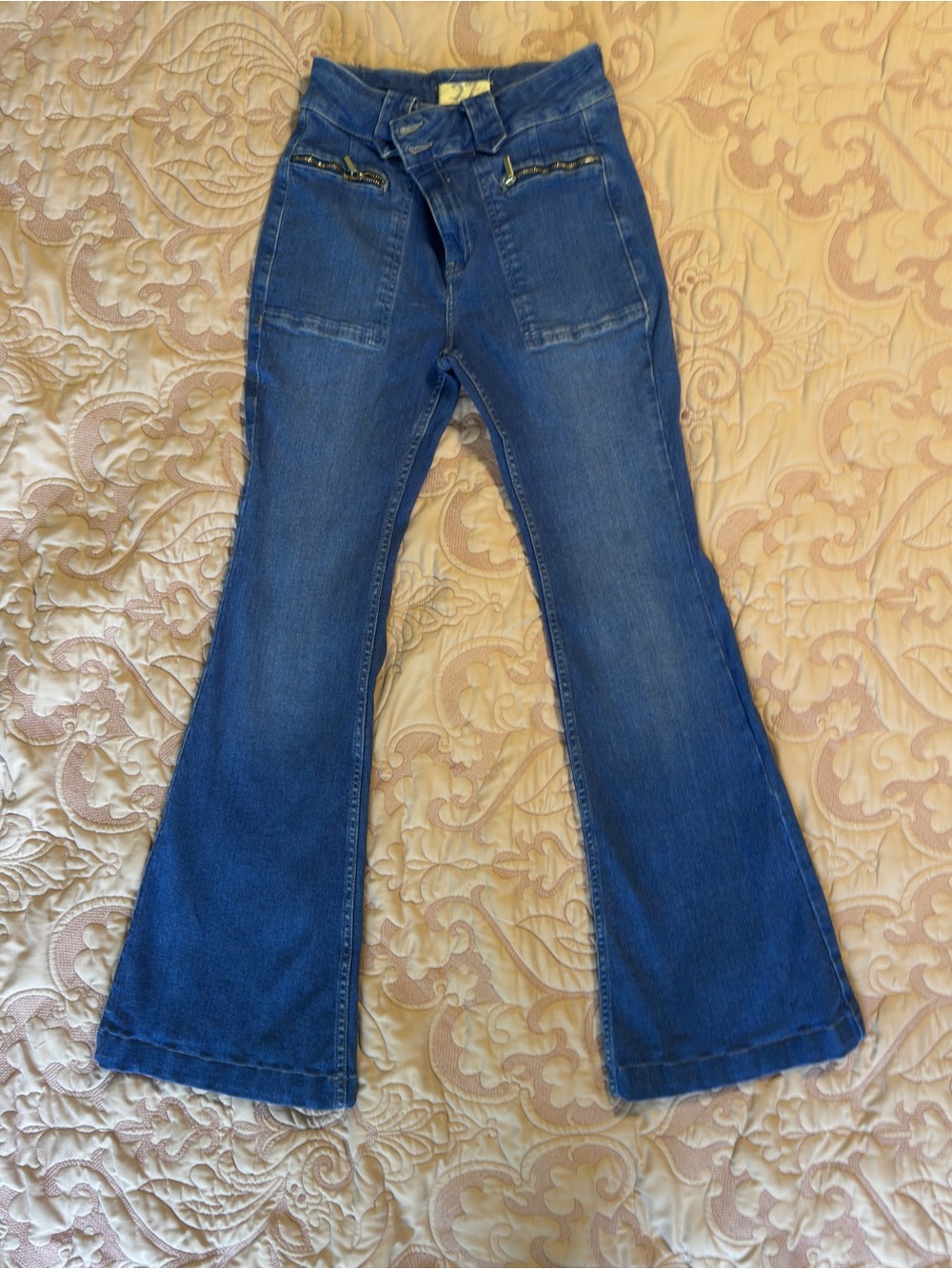 Free People Blue Flare Jeans Zip Pocket Stretch Denim Women’s 27
